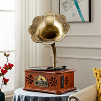 Gramophone rétro vintage pour lecteur de disques - Décoration audio en bois antique pour CD et vinyle