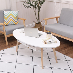 Modern Oval Coffee <b>Table</b> Laminate Top Wood Legs <b>Small</b> Living Room Sofa Side <b>Table</b> - Product Image 1