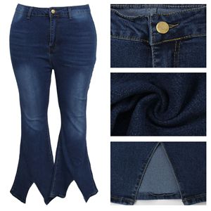 High Quality Plus Size <strong>Jeans</strong> Women Slim Fit Slit Hem Wide Leg <strong>Jeans</strong> Stretchy Casual Denim <strong>Jeans</strong> XL-5XL - Product Image 6
