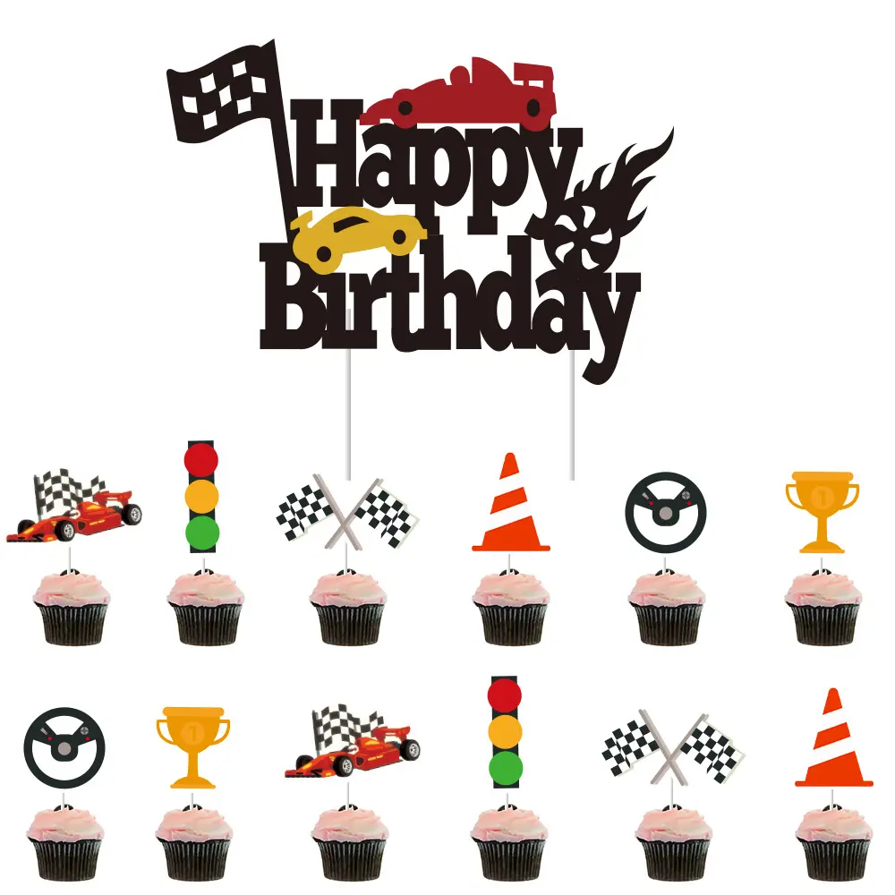 Neuankömmling Rennwagen Thema Cupcake Topper Kuchen Flaggen für Kinder Geburtstag Baby party Party Dekoration Requisiten liefert Großhandel