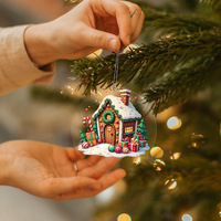 Nouvelles Breloques Décoratives de Noël de Haute Qualité en Forme de Maison en Pain d'Épices, Boules Rondes en Acrylique de 8 cm, Pendentifs Festifs Européens pour Fêtes