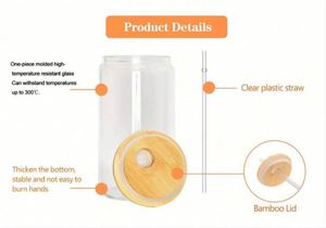 Custom Logo 16Oz Can Shape Drinking Jar Sublimation Drinkware 12 16 20 Oz 25Oz Beer <b>Glass</b> Water Bottle Cup With Lid - Product Image 3