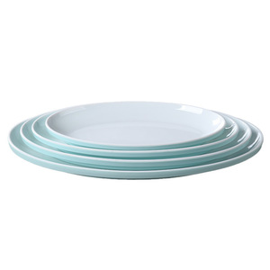Plateaux de service ovales en mélamine blancs avec bord bleu clair pour hôtel, restaurant, assiettes à poisson vapeur et desserts - Product Image 5