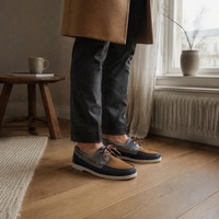 Chaussures bateau homme automne-hiver en cuir color block, mocassins de pont antidérapants à semelle en caoutchouc, chaussures de marche décontractées légères effet pieds nus