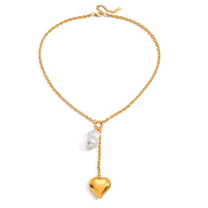 Collar con colgante de perla en forma de corazón, cadena en Y de acero inoxidable chapado en oro de 18 quilates para mujer, regalo de joyería - Product Image 5