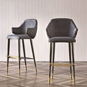 Luxury Design Stainless Steel Leather <b>High</b> Bar <b>Stool</b> Chair Armrest Gold Metal Leg Bar <b>Stool</b> Chairs CC-BC-01-Diva <b>Stool</b> H-L Gold - Product Image 1