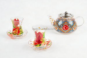 Set da Tè in Vetro Stile Turco con Motivo Tappeto Persiano, Teiera + 2 Tazze e Piattini, Vetro Senza Piombo per la <span class=keywords><strong>Cultura</strong></span> del Tè Mediorientale - Product Image 5