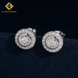 Classic Halo‑Style Round <b>Stud</b> Earrings S925 <b>Silver</b> Moissanite Luxury Wedding Party for Women - Product Image 4
