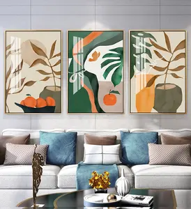 现代帆布墙面艺术花卉植物墙面艺术画用于客厅装饰图片钢化玻璃面板