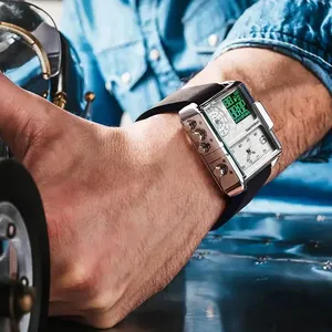 <span class=keywords><strong>Reloj</strong></span> <span class=keywords><strong>de</strong></span> Cuarzo para Hombre Mark Fairwhale, Esfera Cuadrada y Redonda Combinadas, <span class=keywords><strong>Tres</strong></span> Zonas Horarias, Caja <span class=keywords><strong>de</strong></span> Acero <span class=keywords><strong>de</strong></span> 50 mm, Correa <span class=keywords><strong>de</strong></span> Cuero, <span class=keywords><strong>Reloj</strong></span> Deportivo <span class=keywords><strong>de</strong></span> Pulsera - Product Image 6