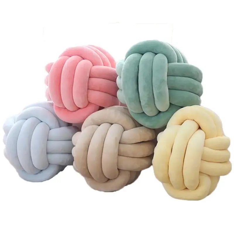 New Arrival Super Soft Knot Ball Pillow Velvet Round Throw Pillow Decorative Knotted Pillow