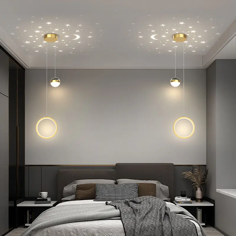 Modern simple creative full of stars Nordic art lamps Light and luxurious bedroom study long line small chandelier