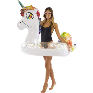 Flotteur gonflable PVC Licorne Pailletée MAKE WAVES 62x40x50 pouces pour adultes - Utilisation piscine et plage - Product Image 4