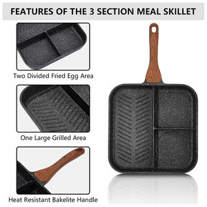 Made in China Superior Quality Cast Aluminum 3 Section Skillet <strong>Pan</strong> <strong>Grill</strong> Divided Frying <strong>Pan</strong> in Non Stick Coating - Product Image 2
