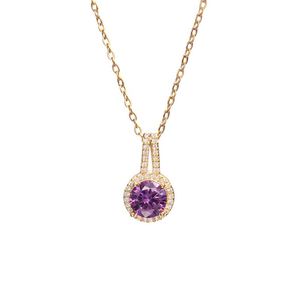 Collar con Colgante de Diamante Redondo Morado de Acero Inoxidable, Collar con Corazón de Cristal y Diamantes de Imitación Morados para Mujer - Product Image 5
