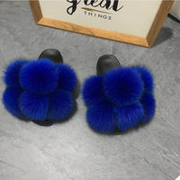 Sandales à la mode en fourrure de raton laveur pour femmes, sandales marron, blanc, gris, rose, pompon, fourrure de renard