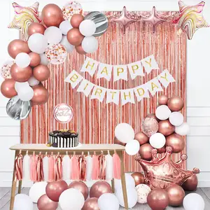 Telón de fondo de oro rosa, cortina de feliz cumpleaños, decoración para  fiesta de boda, papel de aluminio, fondo de pared, cortina para fiesta de  bienvenida de bebé y cumpleaños 