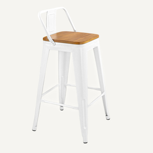 Silla <span class=keywords><strong>de</strong></span> <span class=keywords><strong>Bar</strong></span> <span class=keywords><strong>de</strong></span> Metal con Asiento <span class=keywords><strong>de</strong></span> Madera <span class=keywords><strong>de</strong></span> Diseño Simple, Venta al Por Mayor <span class=keywords><strong>de</strong></span> Fábrica, Clásica en Blanco y Negro, Altura 610MM - Product Image 1