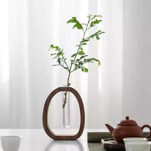 Jarrón Decorativo de Madera de Nogal Estilo Art Deco, de Alta Gama, Vintage, Compacto, para Plantas Verdes de Escritorio, Hidroponía y Arreglos Florales para Bodas - Product Image 4