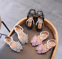 Sandales d'Été Mode pour Filles avec Paillettes et Nœud en Strass, Chaussures de Princesse à Talon Plat, Tailles 21-35