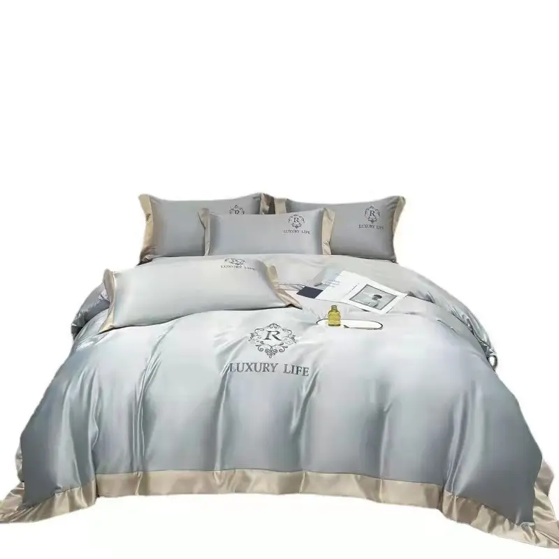 Düz renk saten 4 adet yatak takımları koleksiyonları yorgan yatak çarşafı yastık kılıfı seti