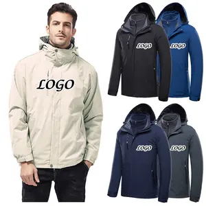 Benutzer definiertes Logo Hochwertige Herbst gewinner 3 in 1 Outdoor wasserdichtes abnehmbares Futter Herren verdicken Kapuzen pullover Jacke lange Mäntel