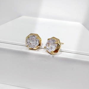 wholesale plata 925 sterling silver Geometric rose cut earring Classic Everyday Wear Rhinestone gold plated zirconia earrings - Product Image 1