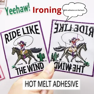 מערב הבוקרת רקום הרגשתי ידידותי לסביבה ברזל-על cowgril כמו טלאים הרוח טלאי לבוש כובע - Product Image 2