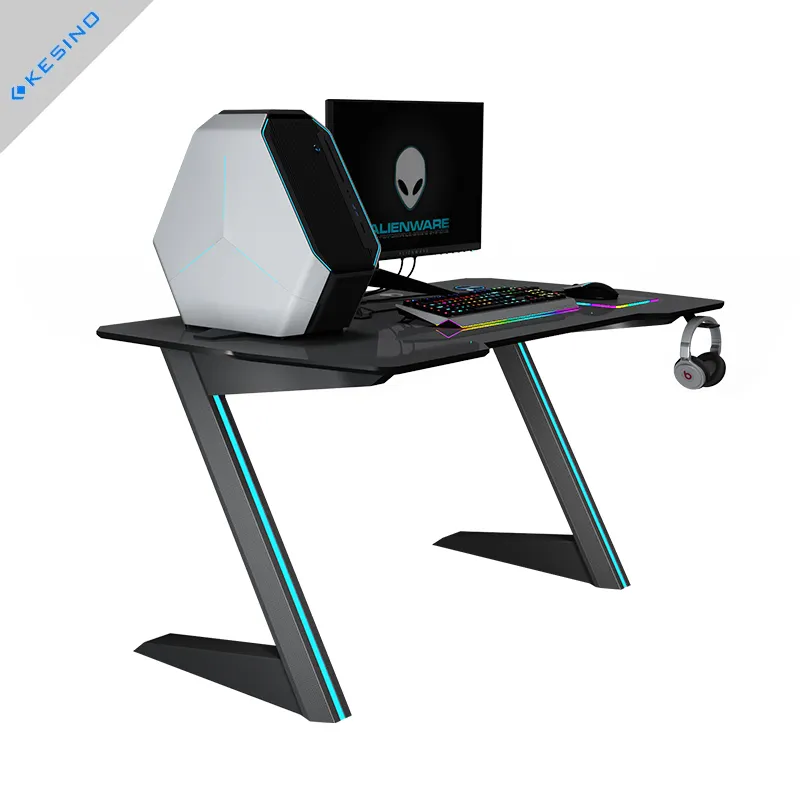 Kesino Manufacturer Strong Stand LED Wireless Charging E-Sports Gaming Desk Office Computer Table PC Computer Best Gaming Desk