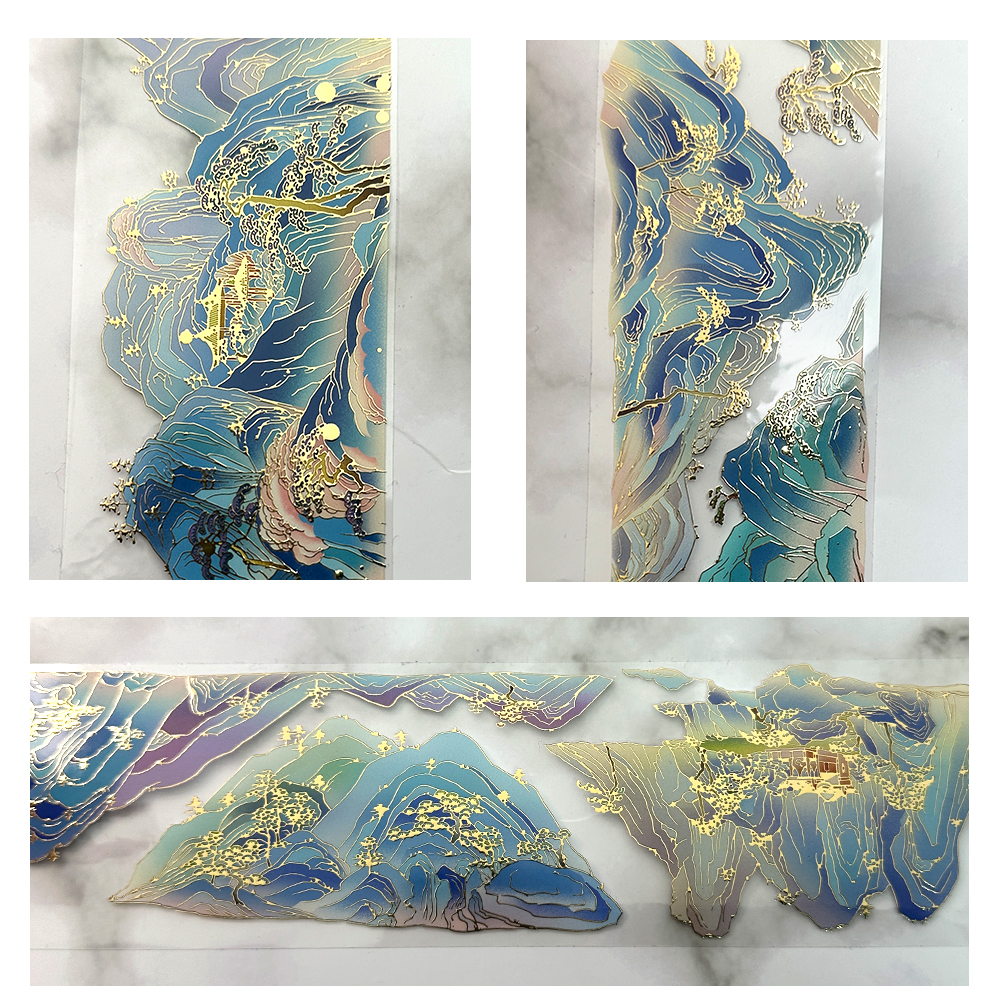 Transparent PET + gold foil + release line example