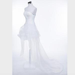 Abito da sposa senza spalline, <span class=keywords><strong>corto</strong></span> davanti e <span class=keywords><strong>lungo</strong></span> dietro, elegante, taglie forti, in <span class=keywords><strong>tulle</strong></span> bianco, da spiaggia, <span class=keywords><strong>con</strong></span> spalle scoperte - Product Image 3