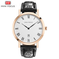 Montre à quartz pour homme MINI FOCUS MF0108G, bracelet en cuir véritable noir, affichage du calendrier, style minimaliste, montre pour homme Vive Western