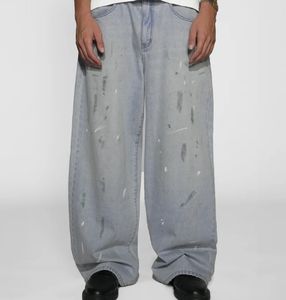 عالية الجودة مخصصة عالية الشارع الشهير جان حمض المغسول الجينز الفضفاضة Y2k الأزرق الفاتح سروال جينز للرجال - Product Image 1