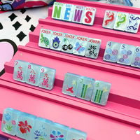 Set Ubin Mahjong Amerika Mewah Terinspirasi HAMPTONS PEARL BLUE, 160 Ubin Standar 4 Lapis Akrilik dengan Desain LUCKY CHARMS Terukir