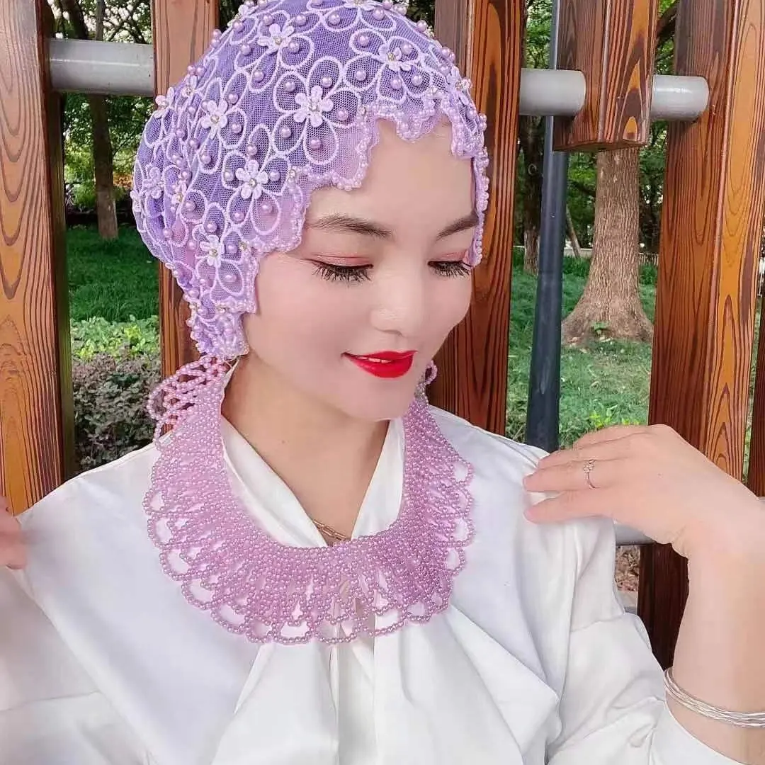 Foulard islamique à la mode pour femmes et filles musulmanes, Hijab en dentelle instantanée, broderie de perles