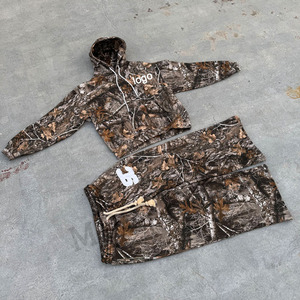 OEM Hommes Camouflage Impression Numérique Streetwear Autocollant Broderie Logo Sweat à Capuche et Pantalon de Survêtement Baggy Survêtements - Product Image 5