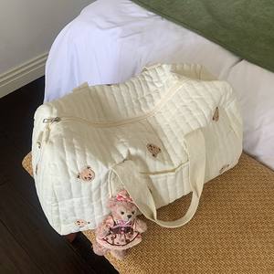 Bolsa de pañales bordada de gran capacidad, de lona, con asa suave y cierre de cremallera, para madres y bebés, para viajes, en blanco y negro - Product Image 3