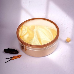 Caja redonda de acrílico personalizada con borde dorado, revestimiento interior de plástico transparente para cordyceps, nido de pájaro y pepino de mar - Product Image 1