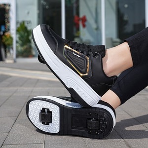 Chaussures à roulettes LED en PU pour enfants <span class=keywords><strong>MYMY</strong></span>, roues rétractables, baskets montantes réglables, roues doubles détachables, pour garçons - Product Image 1