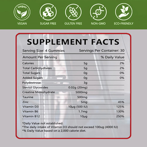 Gummies de créatine casher et halal 5000mg à base de plantes pour le développement musculaire naturel et l'entraînement en force - Product Image 2