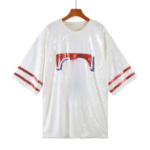 Top informal de béisbol con lentejuelas para <span class=keywords><strong>mujer</strong></span>, Jersey corto y largo, barcos rápidos para tejanos - Product Image 2