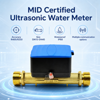 Compteur d'eau ultrasonique multiparamètres en laiton DN 15 mm DN 25 mm, compteur de débit d'eau intelligent pour eau chaude