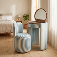 Ensemble coiffeuse moderne en bois massif couleur crème avec miroir rabattable, tabouret et armoire pour appartement, salle à manger, chambre et salle de bain
