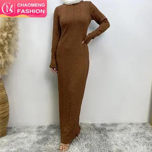 6435-1 # 새로운 주식 이슬람 여성 패션 긴 소매 슬립 원피스 가을 겨울 스웨터 내부 드레스 6 색
