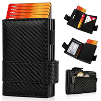 Dompet Kartu Kredit Otomatis Keluar untuk Pria, Dilengkapi Proteksi RFID Anti Maling, Bahan Kulit PU Metalik dengan Penutup Tombol