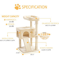 Arbre à chat de 36 pouces avec hamac, griffoir en sisal pour chatons d'intérieur, petite pièce, beige