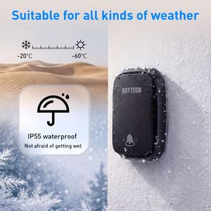 Sonnette sans fil Daytech IP55, bouton étanche auto-alimenté, portée du signal <span class=keywords><strong>de</strong></span> 500 pieds, réglage du volume sur 5 niveaux, 60 sonneries - Product Image 3