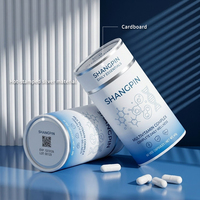 Emballage en tube de papier cylindrique imprimé sur mesure pour capsules multivitaminées avec finition blanche, bandes argentées et couvercle séparé