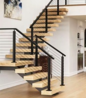 Escalier droit en bois avec éclairage LED et monte-escalier ouvert pour maison/hôtel/duplex/loft