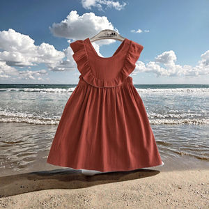 Vestido Casual de Verano para Bebés y Niñas Pequeñas, Cuello Redondo, Estampado Floral, Mangas con Volantes, Largo hasta la Rodilla, de Lino y Algodón - Product Image 3